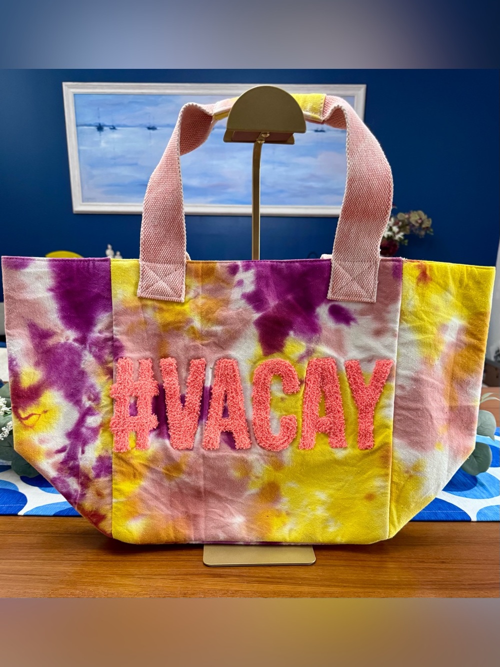 #VACAY Tie-Dye Canvas Tote Bag